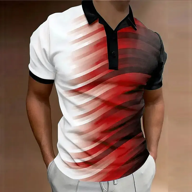 Gradient Men's Fashion Polos T-Shirts Summer Short Sleeve 3D Striped Print Street POLO T Shirt 6XL Plus Size Casual Tops