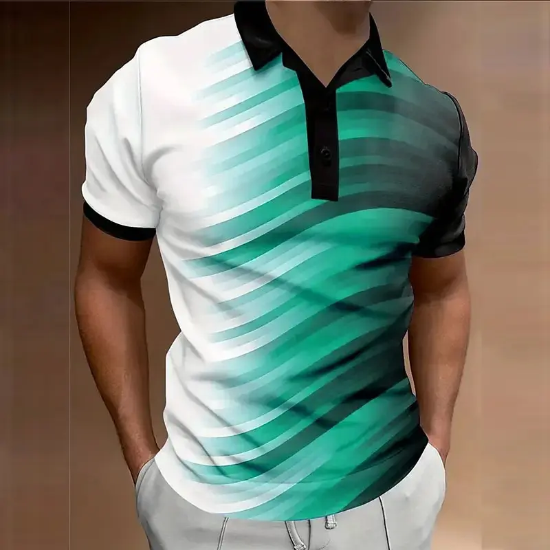 Gradient Men's Fashion Polos T-Shirts Summer Short Sleeve 3D Striped Print Street POLO T Shirt 6XL Plus Size Casual Tops