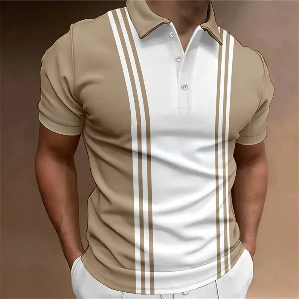 Best-selling Men's Button Polo Shirt Collar Short-sleeved Pullover Sports Summer Casual Button Striped Collar Trend T-shirt Tops