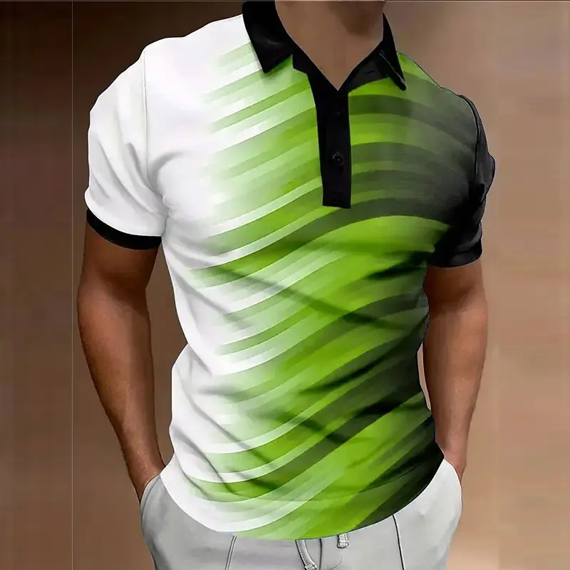 Gradient Men's Fashion Polos T-Shirts Summer Short Sleeve 3D Striped Print Street POLO T Shirt 6XL Plus Size Casual Tops