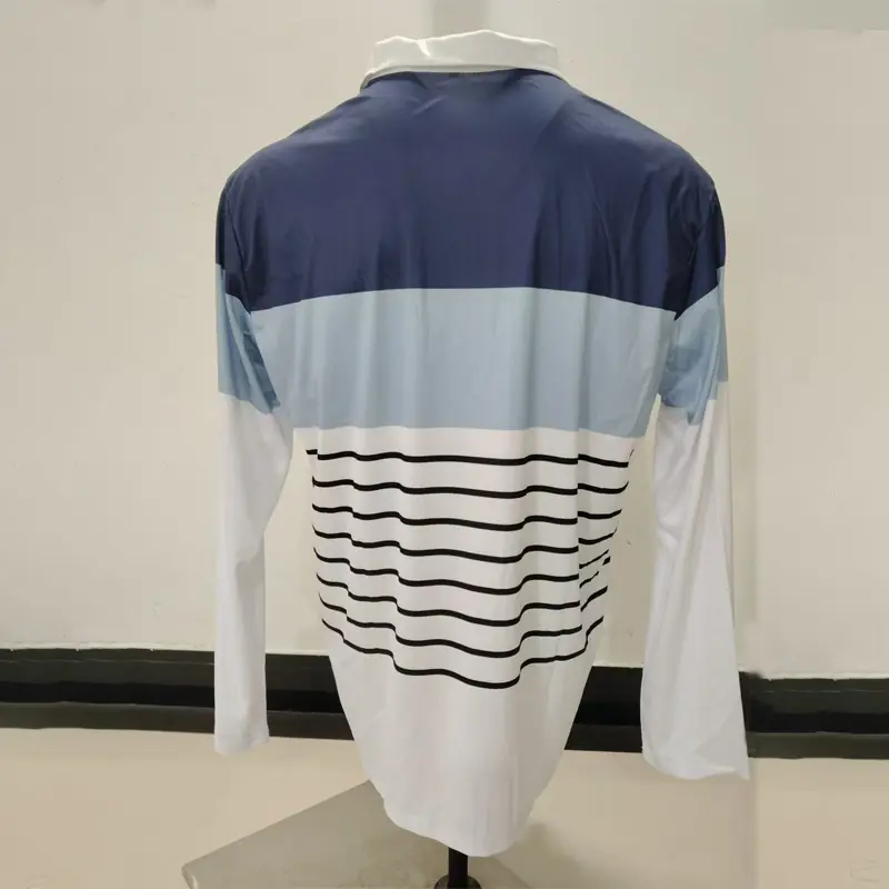 Spring Autumn New Men Clothes Long Sleeve Zipper Stripe Polo Shirt Men Sport Quick Drying Polyester Turn-down Collar Polo Shirt