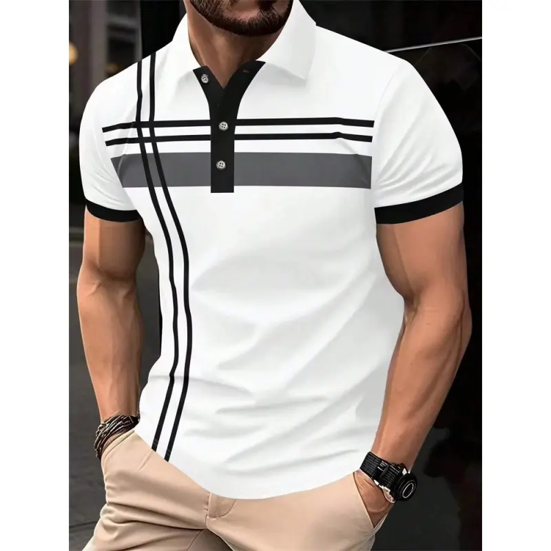 Fashion 3D Printed Colorful Stripes Polo Shirt For Men Pattern Short Sleeves Tees Summer Casual Lapel Tops Oversized Polo Shirts