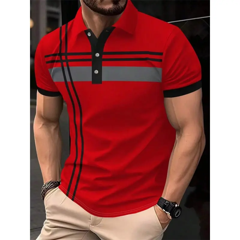Fashion 3D Printed Colorful Stripes Polo Shirt For Men Pattern Short Sleeves Tees Summer Casual Lapel Tops Oversized Polo Shirts