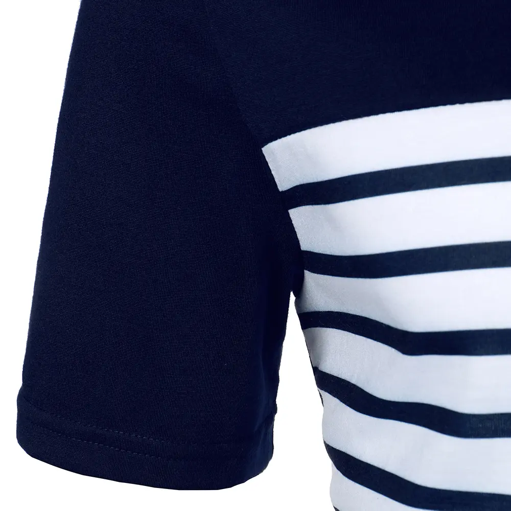 Men Short Sleeve Polo Shirt Two-Color Splicing Stripe Pocket Design Tops Streetwear Casual Fashion Contrast Color Men Polo Shirt