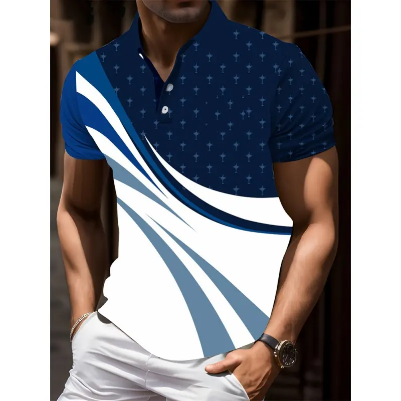 Colorful 3D Printed Stripes Polo Shirt For Men Geometry Pattern Short Sleeve Tees Summer Casual Lapel Tops Oversized T-Shirts