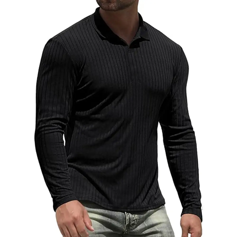 Cotton Men's Long Sleeve T-Shirts Men Polo Shirts High Quality Slim V-neck Striped Shirt Male Top Tees Male