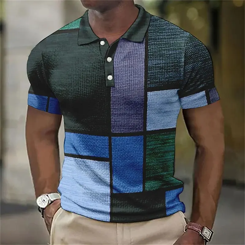 Vintage Splicing Striped Plaid 3D Printed Polo Shirts For Men Clothes Fashion Women Streetwear Block Graphic POLO Shirt Boy Tops