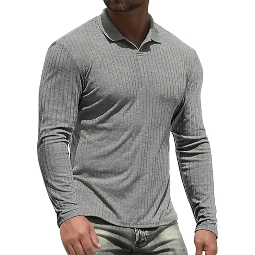 Cotton Men's Long Sleeve T-Shirts Men Polo Shirts High Quality Slim V-neck Striped Shirt Male Top Tees Male