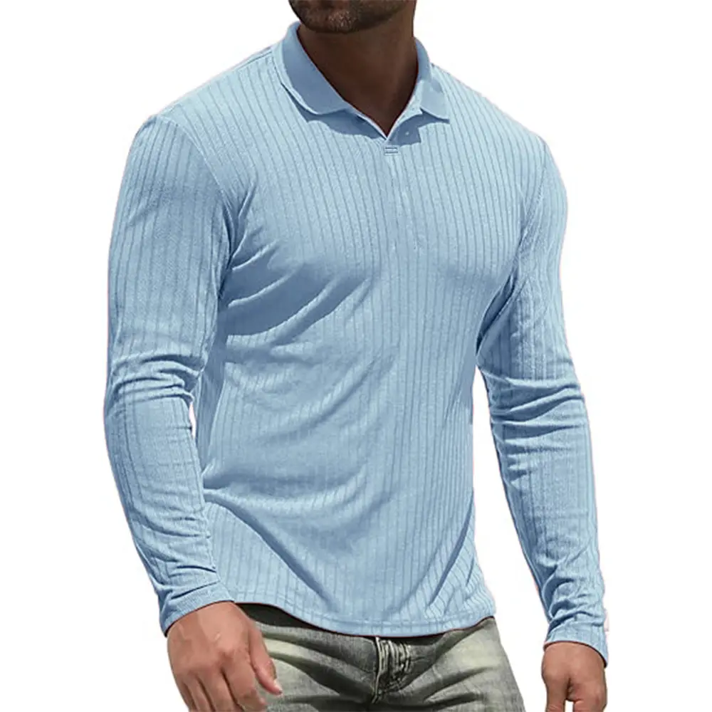 Cotton Men's Long Sleeve T-Shirts Men Polo Shirts High Quality Slim V-neck Striped Shirt Male Top Tees Male