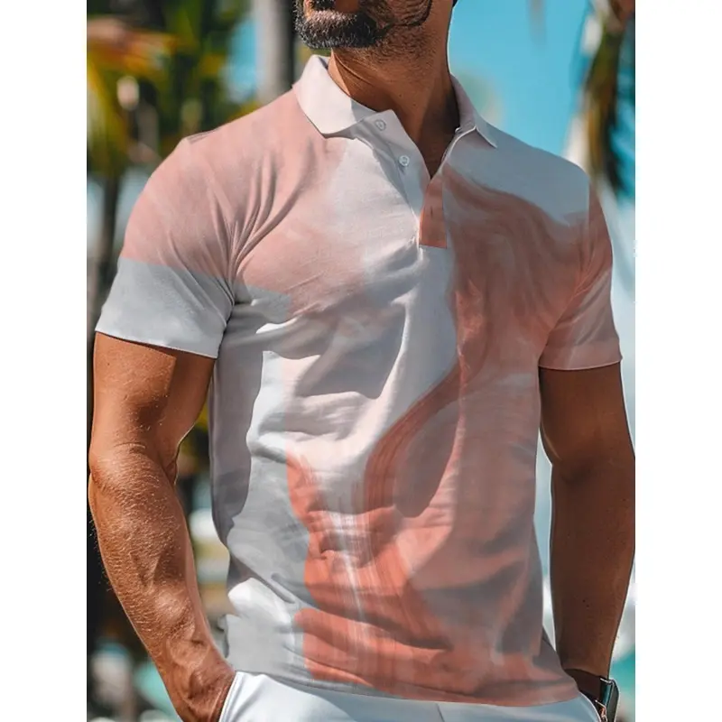 3D Printed Texture Stripe Polo Shirt For Men Colorful Gradient Pattern Men's Clothes Summer Lapel Tops Loose Short Sleeve Tees