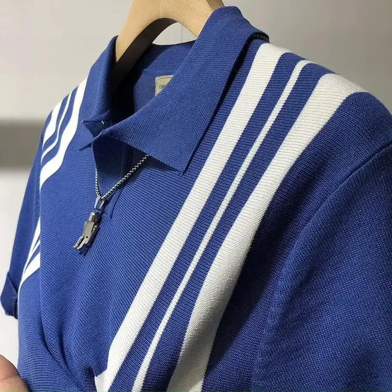 Trendy Striped Polo Shirt For Men Casual Loose Fit Short Sleeves Summer Japanese Style 2023 New Arrival Youth Fashion