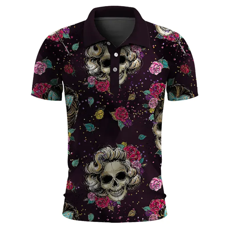 Funny Skull 3D Print Short Sleeve Polo Shirts For Men Clothes Casual Mexico Lucky Skeleton Graphic Lapel POLO _Shirt Button Tops