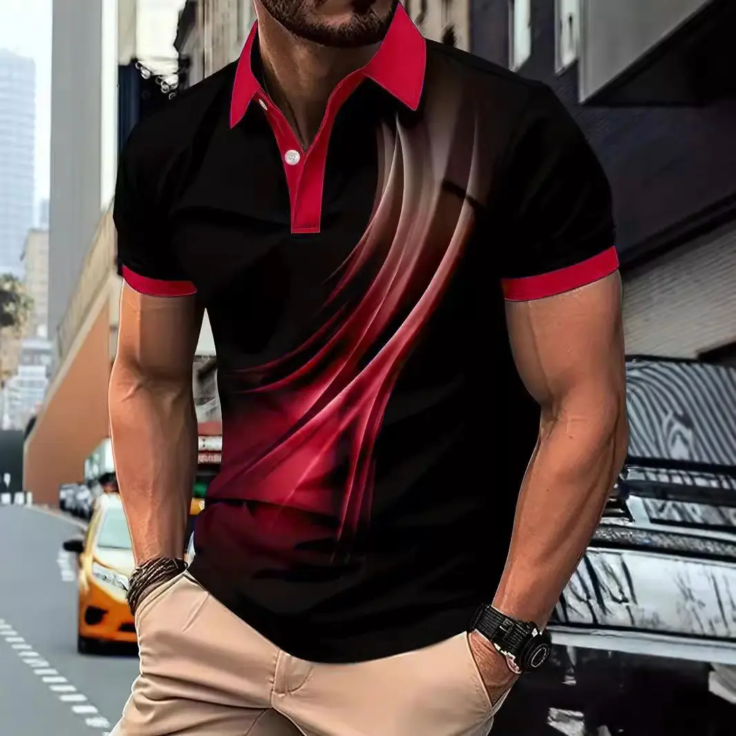 Fashion Gradient stripes Men's Polos T-Shirts Summer Short Sleeve 3D Print Street Trend Simple Male POLO T Shirt Casual Tops