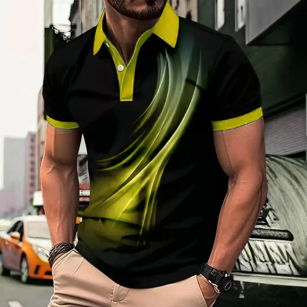 Fashion Gradient stripes Men's Polos T-Shirts Summer Short Sleeve 3D Print Street Trend Simple Male POLO T Shirt Casual Tops