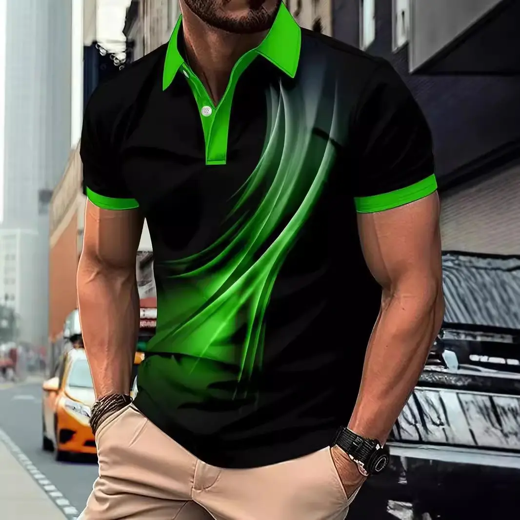 Fashion Gradient stripes Men's Polos T-Shirts Summer Short Sleeve 3D Print Street Trend Simple Male POLO T Shirt Casual Tops