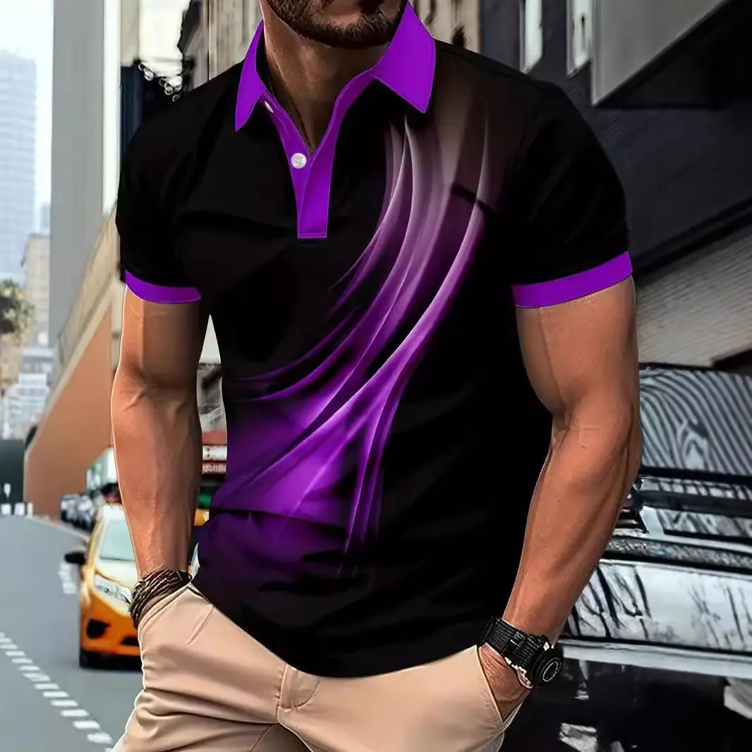 Fashion Gradient stripes Men's Polos T-Shirts Summer Short Sleeve 3D Print Street Trend Simple Male POLO T Shirt Casual Tops
