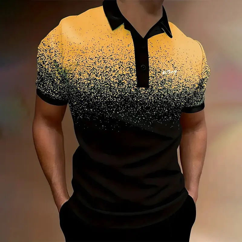 100% Polyester Men Clothes Summer Short Sleeve Fashion Gradient Color Polo Shirt Men Slim Fit Business Causal Golf Polo Shirt