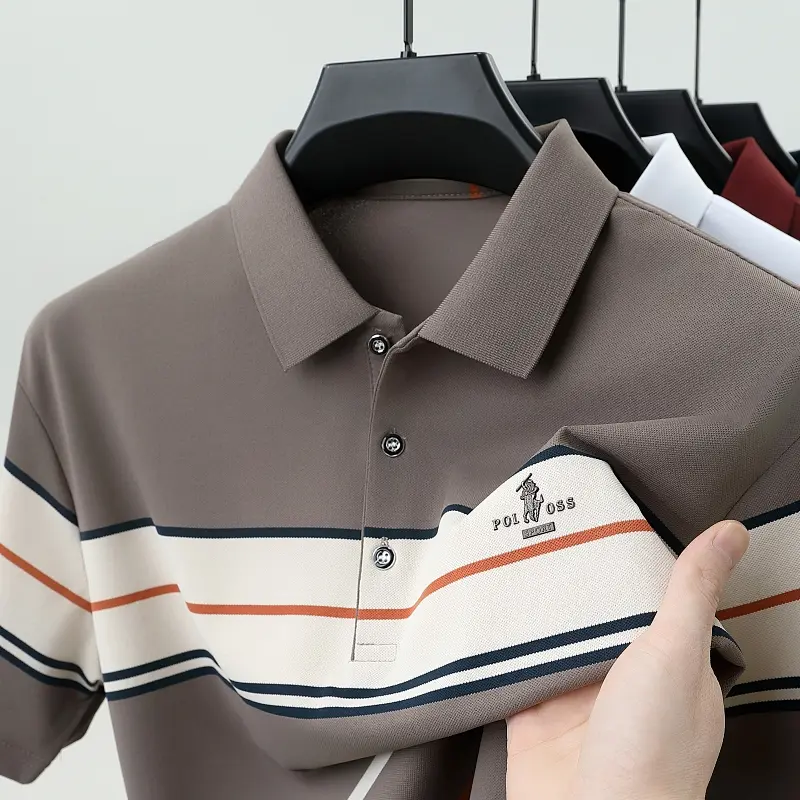 Luxury men's short sleeved polo shirt summer fashion hot selling striped top badge original design golf casual business T-shirt
