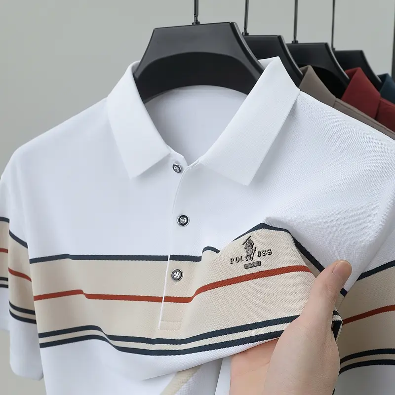 Luxury men's short sleeved polo shirt summer fashion hot selling striped top badge original design golf casual business T-shirt