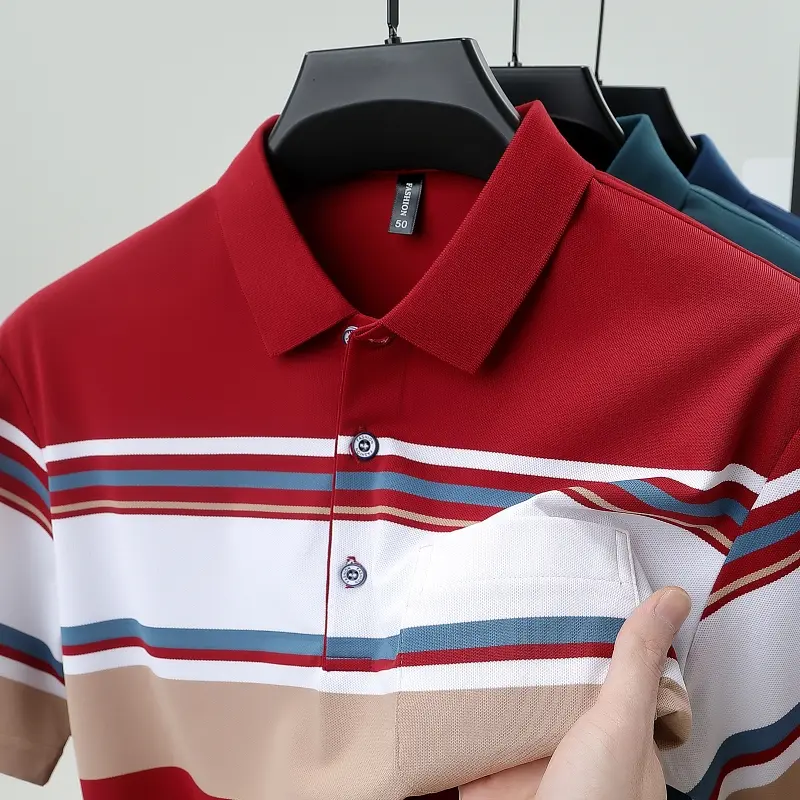 High quality brand men's short sleeved polo shirt summer fashion  striped design youth personalized top casual business T-shirt