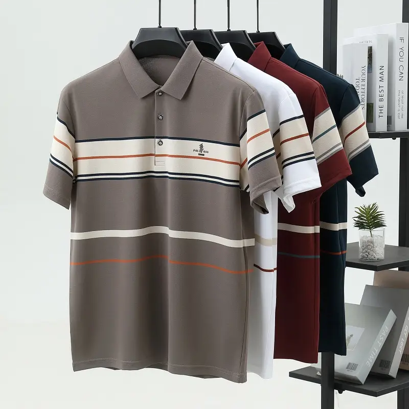 Luxury men's short sleeved polo shirt summer fashion hot selling striped top badge original design golf casual business T-shirt