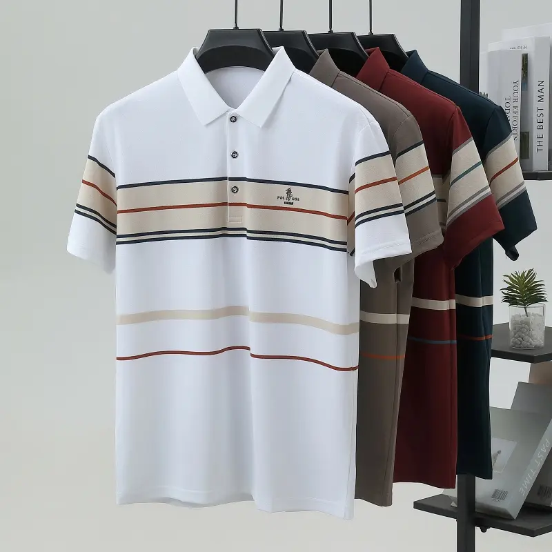 Luxury men's short sleeved polo shirt summer fashion hot selling striped top badge original design golf casual business T-shirt
