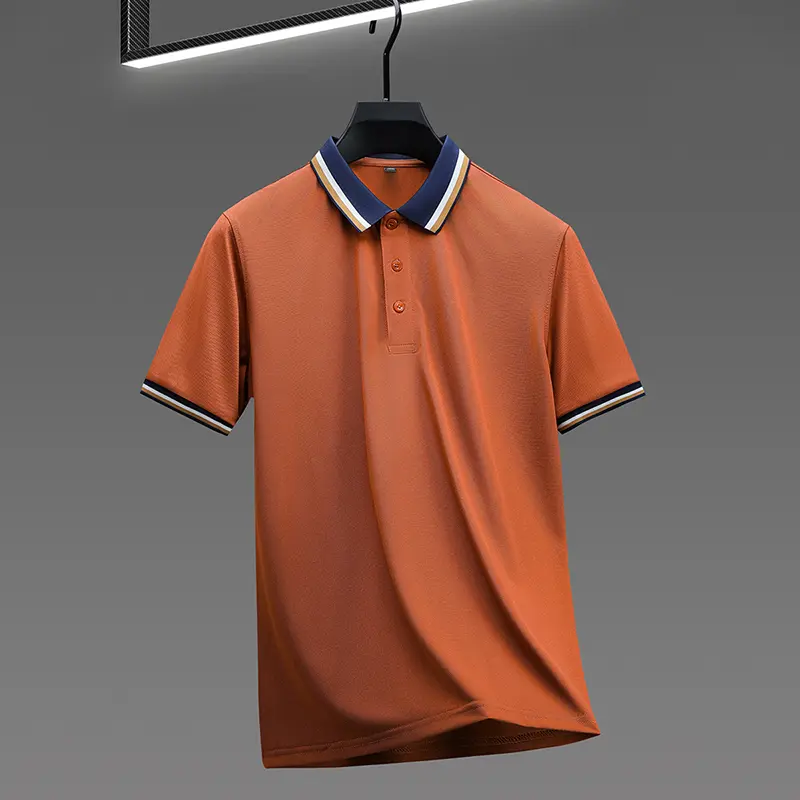 High quality luxury short sleeve polo shirt fashion stripe color blocked lapel T-shirt summer ice silk breathable men's clothing