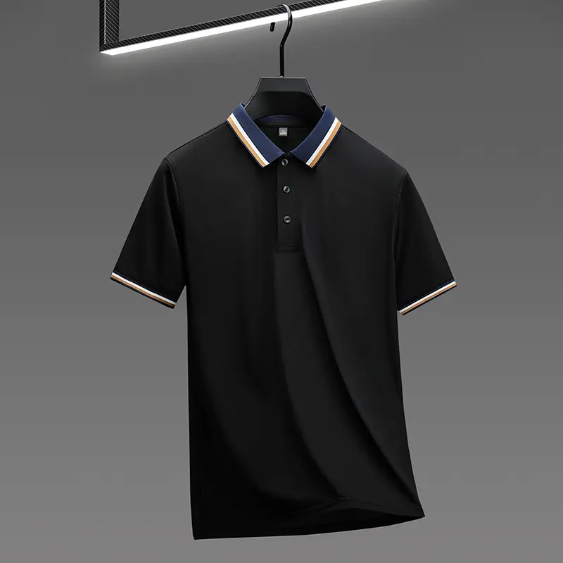 High quality luxury short sleeve polo shirt fashion stripe color blocked lapel T-shirt summer ice silk breathable men's clothing