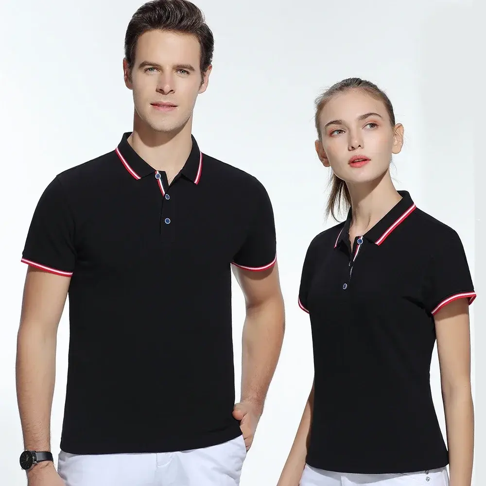 100% Cotton Quality Polo Logo Personalization Men Women Short Sleeve Shirts Striped Lapel Golf Tees Summer Top Shirt Custom