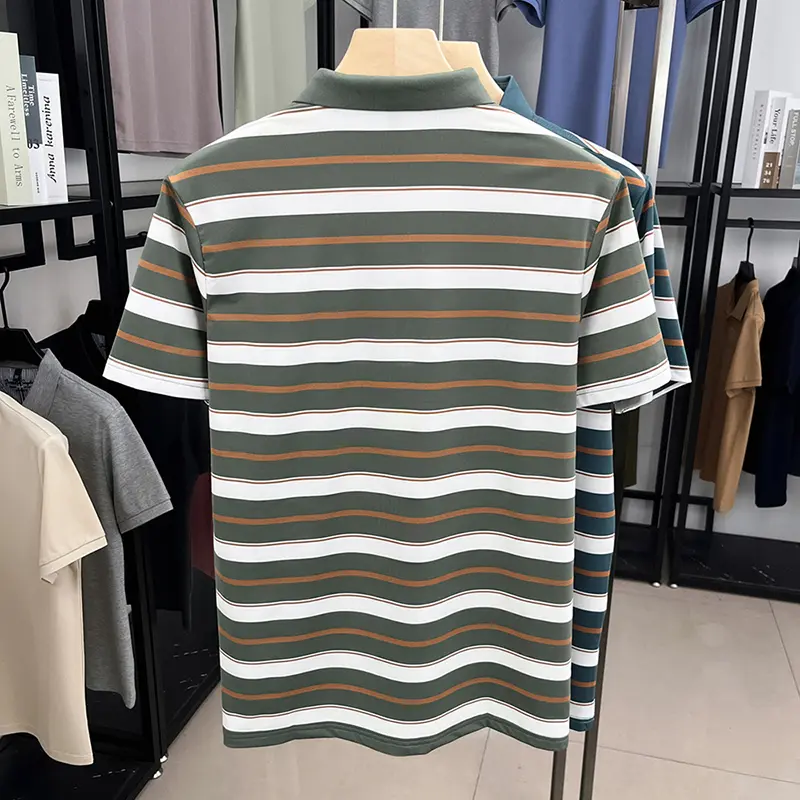 Classic stripe short sleeve men's polo shirt high-end brand letter emboss new top summer silky smooth breathable comfort T-shirt