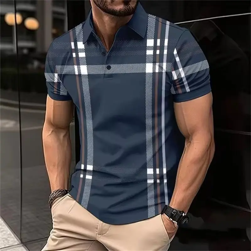3D Printed Stripe Splicing Polo Shirt For Men Colorful Fashion Pattern Tees Summer Street Loose Short Sleeve Tops Lapel T-Shirts