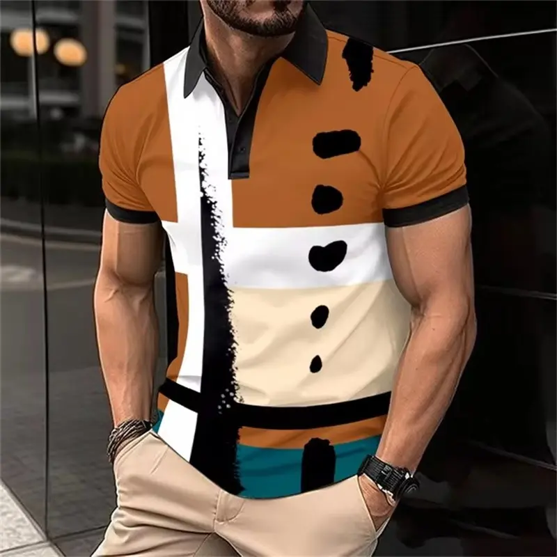 3D Printed Stripe Splicing Polo Shirt For Men Colorful Fashion Pattern Tees Summer Street Loose Short Sleeve Tops Lapel T-Shirts