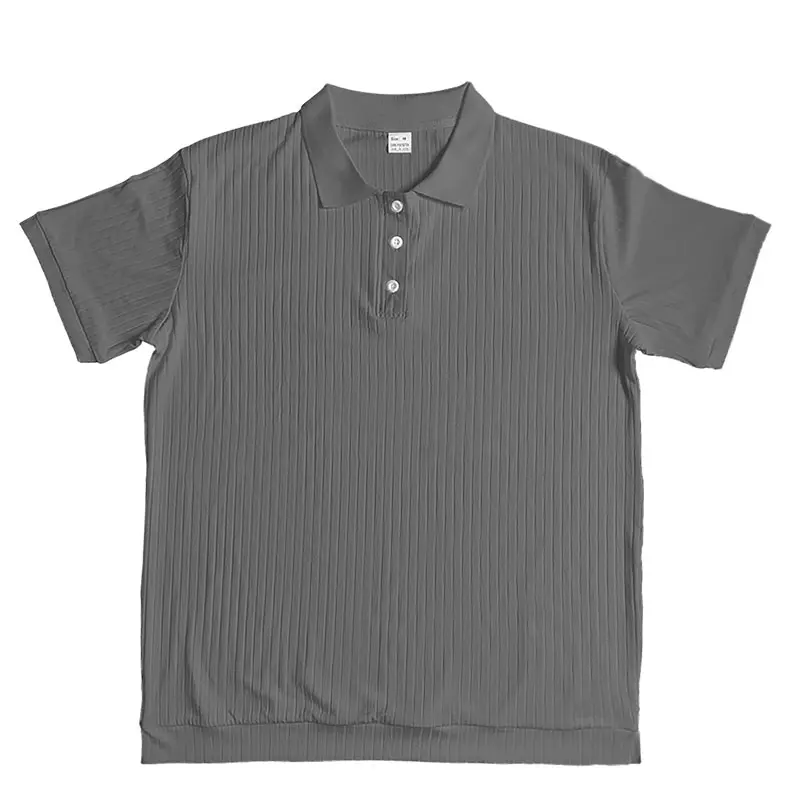2024 European and American cross-border men's solid color short sleeve trend new vertical stripe lapels casual breathable POLO v