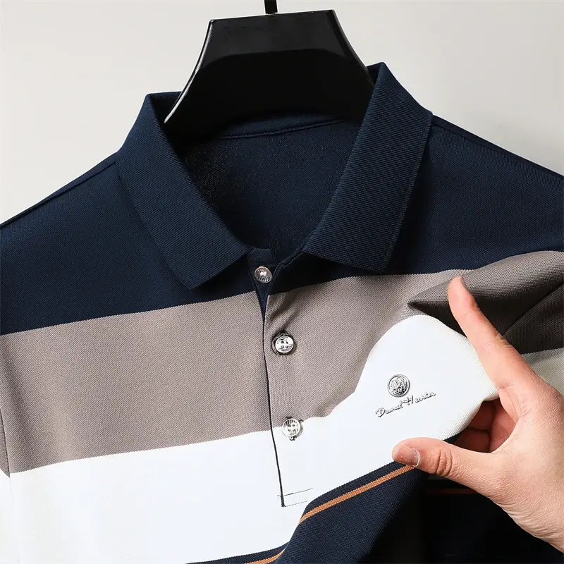 Men's Casual and Fashionable Striped Short Sleeved Polo Shirt Summer Comfortable Sweat Absorbing Breathable and Versatile Top