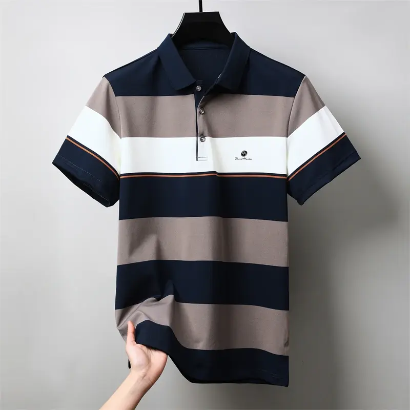 Men's Casual and Fashionable Striped Short Sleeved Polo Shirt Summer Comfortable Sweat Absorbing Breathable and Versatile Top