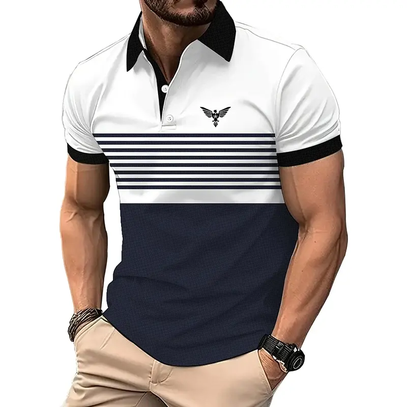 Summer New Stripe Polo Shirt  Men Casual Sport Lapel Golf Polo Shirt Tops Casual Men Polo Shirt  Short Sleeve Tops Polo Shirt