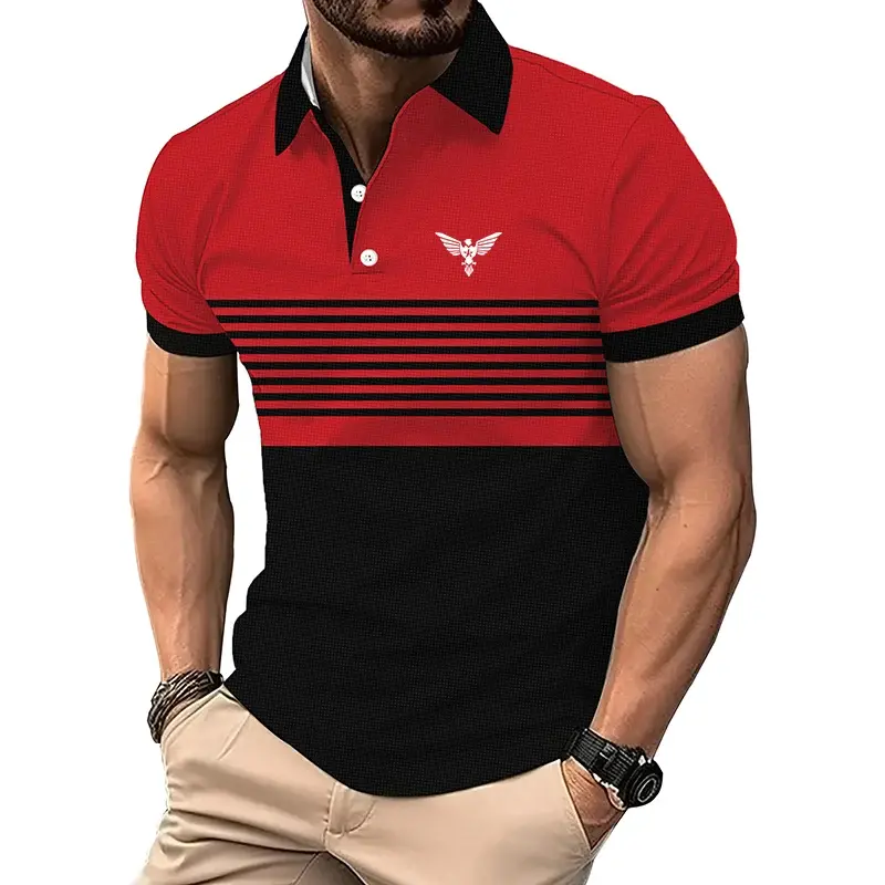 Summer New Stripe Polo Shirt  Men Casual Sport Lapel Golf Polo Shirt Tops Casual Men Polo Shirt  Short Sleeve Tops Polo Shirt