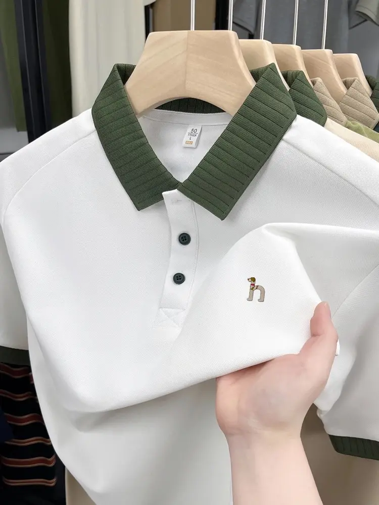 High end brand men's short sleeve polo shirt summer fashion striped collar dog embroidery boutique golf casual business T-shirt