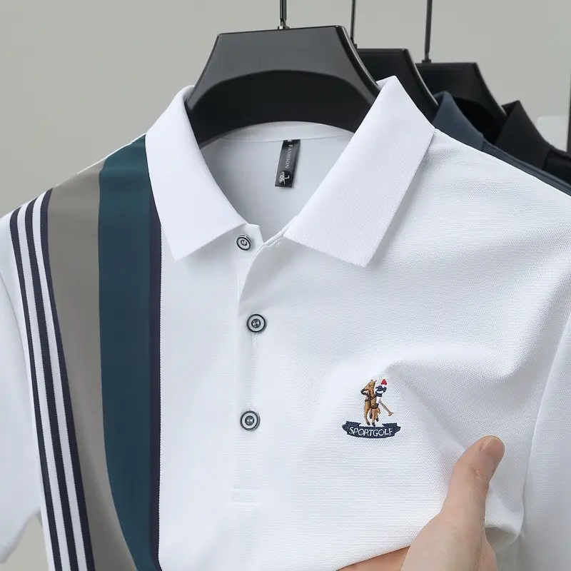 High end pony embroidery short sleeve polo shirt designer brand personality stripe decoration comfort summer trend men's T-shirt