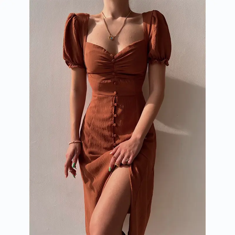 Fashion Bandage Bodycon Dresses For Women Puff Short Sleeves Sexy Low Cut Slim A-line Dress Elegant Ladies Vestidos 2023 Summer