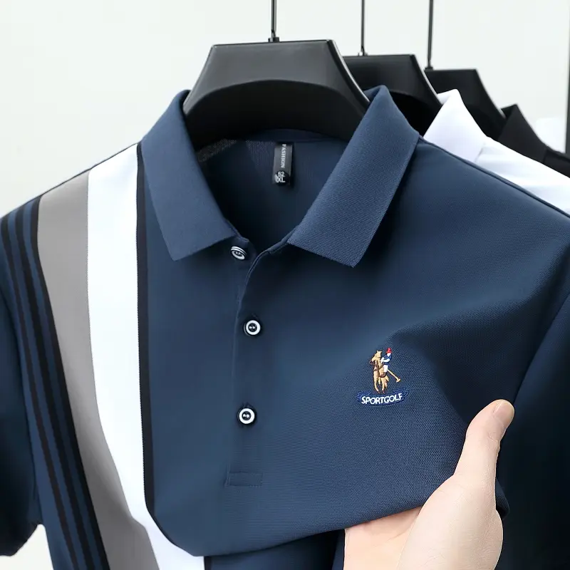 High end pony embroidery short sleeve polo shirt designer brand personality stripe decoration comfort summer trend men's T-shirt