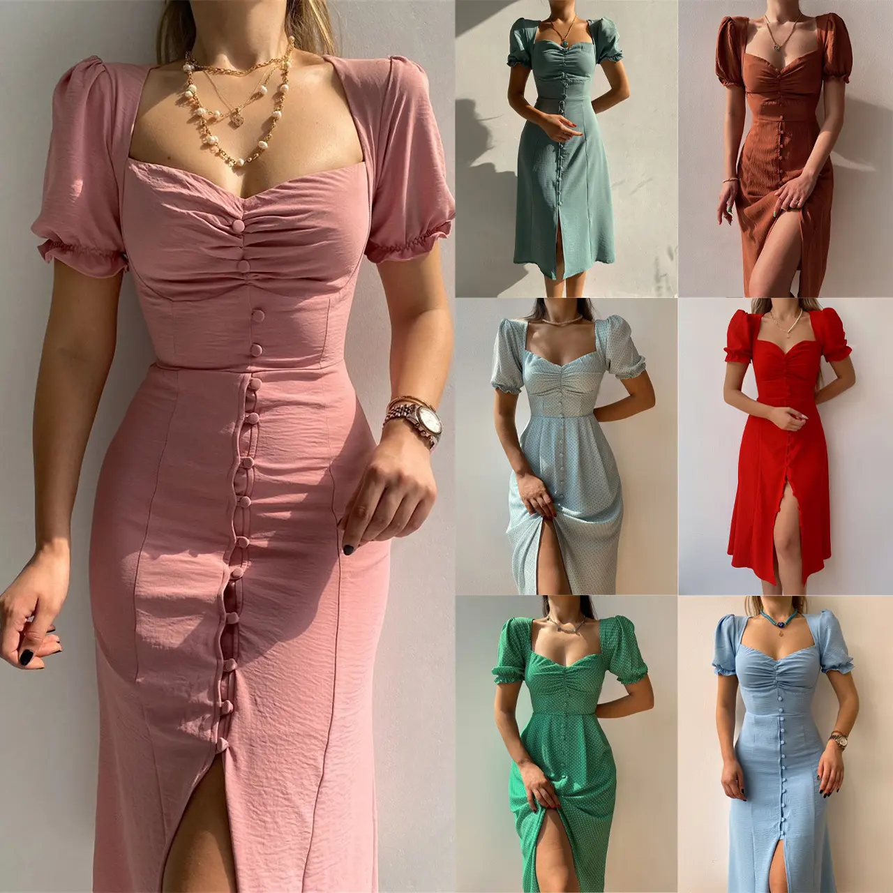 Fashion Bandage Bodycon Dresses For Women Puff Short Sleeves Sexy Low Cut Slim A-line Dress Elegant Ladies Vestidos 2023 Summer