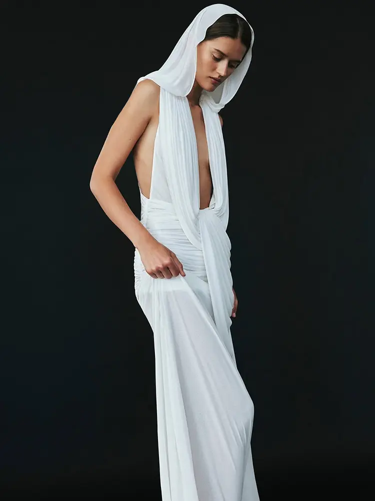 Weird Puss Ruched Elegant Dress Women Sexy Deep V-Neck Sleeveless High Elasticity Wrap Buttocks Beach Party Solid Long Bodycon