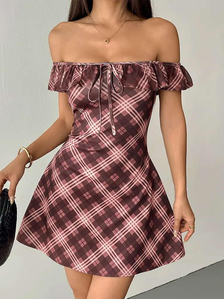 Women A-Line Dresses New Streetwear Fashion Geometric Print Lace-Up Dress Sexy Elegant Female Backless Dress Club Party Clothing