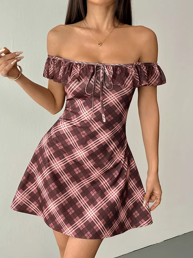 Women A-Line Dresses New Streetwear Fashion Geometric Print Lace-Up Dress Sexy Elegant Female Backless Dress Club Party Clothing