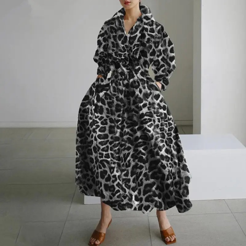 Elegant Women Spring Sundress Lapel Neck Long Sleeve Black Dress 2025 Solid Long Shirt Dress OL Vestidos Robe Femme Streetwear
