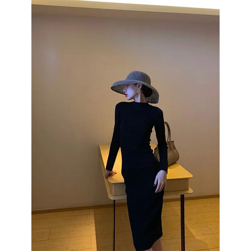 Spring Summer Dresses Woman 2025 Korean Ladies Slim Vintage Clothes Sexy Wrap Hip Long Dress Black Vestidos Elegantes Para Mujer
