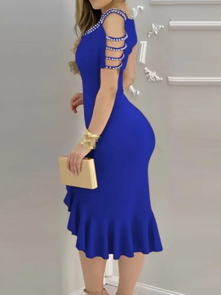 Fashion Autumn Winter  Solid Color Party Off Shoulder Dress Sexy Round Neck Out Sleeve Split Hip Skirt Elegant Slim Women Dress
