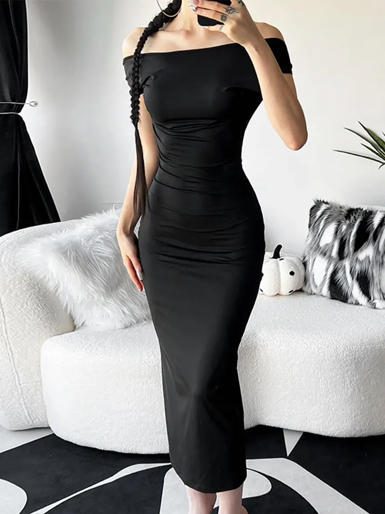 Solid Sexy Backless Maxi Dress Women Elegant Elastic Slim Short Sleeve Long dresses Female Bodycon Streetwear Clothing