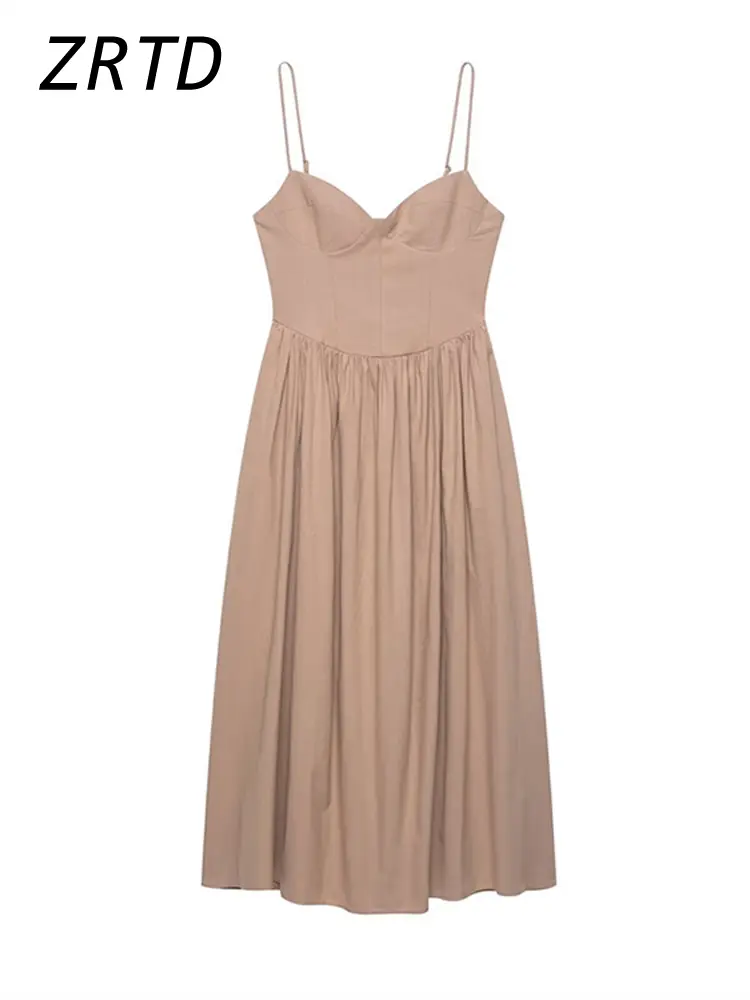 Sexy Sling Long Dress Women Pleat V-neck Backless Sleeveless A-line Female Holiday Dresses 2025 Summer Lady Solid Casual Robes